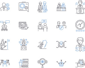 Fototapeta na wymiar Top management outline icons collection. Leadership, Executives, Directors, Officers, Administrators, Managers, Advisors vector and illustration concept set. Supervisors, Heads, Chiefs linear signs