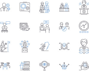 Top management outline icons collection. Leadership, Executives, Directors, Officers, Administrators, Managers, Advisors vector and illustration concept set. Supervisors, Heads, Chiefs linear signs