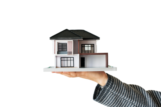 hand presenting model house home loan campaign png