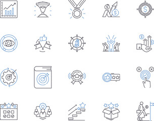 Business goals outline icons collection. strategy, finance, profitability, growth, sales, expansion, targets vector and illustration concept set. objectives, innovation, marketing linear signs