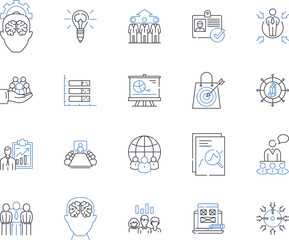 Board of Directors outline icons collection. Board, Directors, Trustees, Committee, Council, Panel, Oversight vector and illustration concept set. Conglomerate, Corporate, Executives linear signs