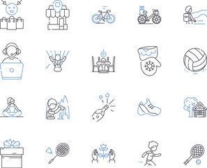 Naklejka premium Travel industry outline icons collection. Tourism, Trips, Vacations, Journey, Adventure, Cruise, Airfare vector and illustration concept set. Airlines, Flight, Hotels linear signs