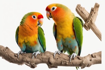 Plakat lovebird parrots isolated on white background. Generative AI