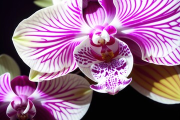 Fototapeta na wymiar Macro photo of pink-white orchids. Wildlife concept of ecological environment. Generative AI