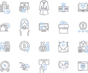 Store and profit outline icons collection. Retail, Shop, Profit, Merchandise, Market, Inventory, Merchandize vector and illustration concept set. Earnings, Sale, Gain linear signs