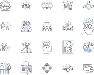 Department colleagues outline icons collection. Co-workers, Peers, Colleagues, Compatriots, Staff, Teammates, Associates vector and illustration concept set. Comrades, Friends, Members linear signs