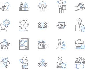 Executive administration outline icons collection. executive, administration, management, leadership, strategy, planning, organization vector and illustration concept set. delegation, communication