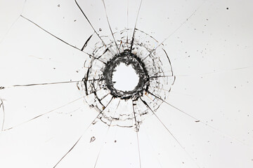 white background bullet hole on glass texture abstract window