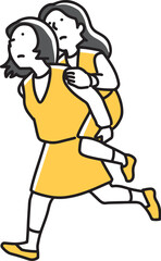 おんぶして走る女性