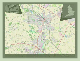 Fototapeta na wymiar Nuneaton and Bedworth, England - Great Britain. OSM. Labelled points of cities