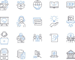 Balanced scorecard outline icons collection. Scorecard, Balanced, Metrics, Performance, Strategize, Objectives, Financial vector and illustration concept set. Measures, Initiatives, Perspectives