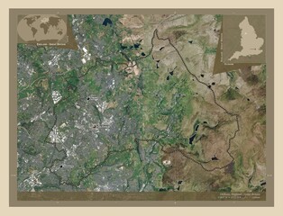 Oldham, England - Great Britain. High-res satellite. Labelled points of cities