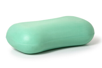 Piece of green toilet soap on a white background. Full depth of field. With clipping path