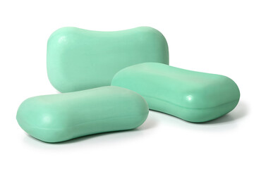 Pieces of green toilet soap on a white background. Full depth of field. With clipping path