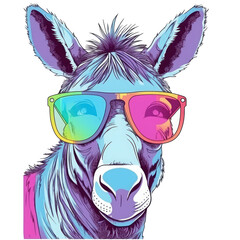 Asno Criollo donkey T-shirt Vector Illustration, Cute happy Donkey, wearing Sunglasses, Printable design for wall art, mugs, cases, Poster etc. - obrazy, fototapety, plakaty