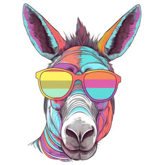 Cute Happy Asno Criollo donkey, wearing Sunglasses T-shirt Vector Illustration, Printable design for wall art, Poster, mugs, cases, etc. - obrazy, fototapety, plakaty