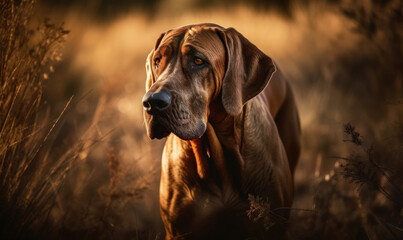 photo of bloodhound in its natural habitat. Generative AI - obrazy, fototapety, plakaty