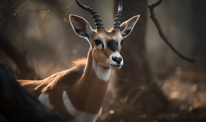 Obraz premium close up photo of blackbuck in its natural habitat. Generative AI