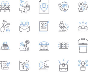 Farming sector outline icons collection. Farming, Sector, Agriculture, Crops, Production, Harvest, Tillage vector and illustration concept set. Irrigation, Sowing, Processing linear signs