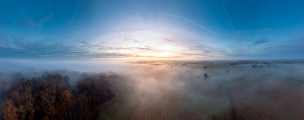 PANORAMA FOGGY MORNING IN GOLDEN HOUR