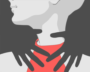 Hand of man covering woman. Domestic violence and abusing. Stop violence against women concept illustration.