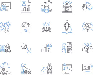 Investment department outline icons collection. Investment, Department, Portfolio, Management, Broker, Asset, Analyst vector and illustration concept set. Fund, Market, Equity linear signs