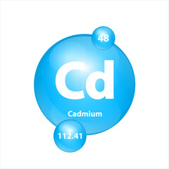 Cadmium (Cd) icon structure chemical element round shape circle light blue. Chemical element of periodic table Sign with atomic number. Study in science for education. 3D Illustration vector.