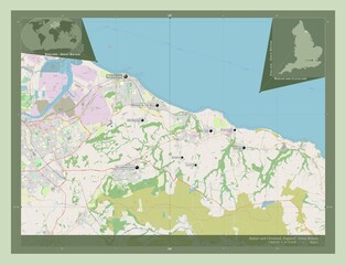 Redcar and Cleveland, England - Great Britain. OSM. Labelled points of cities