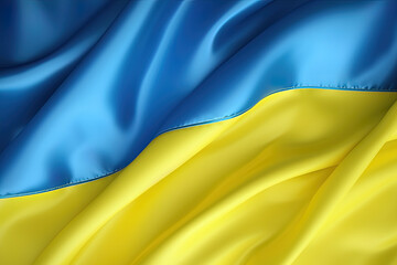 Blue and yellow background, waving the national flag of Ukrainian, waved highly detailed close-up. Created with Generative AI Technology