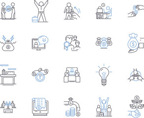 Employee advance outline icons collection. Employee, Advance, Salary, Bonus, Wages, Paycheck, Allowance vector and illustration concept set. Reimbursement, Benefit, Stipend linear signs