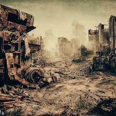 Abandoned distroyed city concept landscape environment Generative AI
