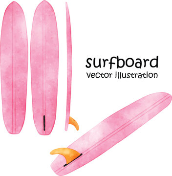 Watercolor Surfboard Vector Illustration, Summer Vector, Beach Illustration