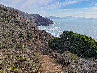 Fototapeta na wymiar The trail to Black Sands beach in Marin Headlands near San Francisco, California