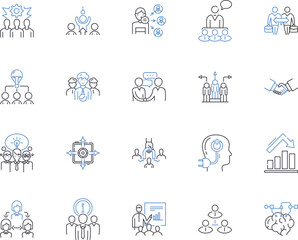 Company outline icons collection. Firm, Corporation, Conglomerate, Enterprise, Business, Organization, Entity vector and illustration concept set. Firm, Entity, Group linear signs
