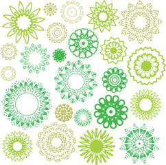 A set of decorative flowers, stars. Vector file for designs.