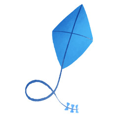 Blue kite isolated on white background ,Summer symbol element ,hand drawing illustration , Vector EPS 10