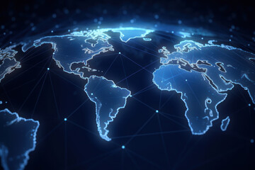 blue world map and glowing global network light, Generative AI
