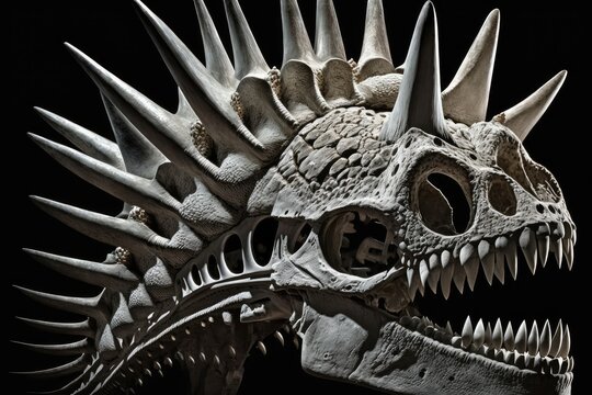 close-up of stegosaurus' skull, with its distinctive head plates in full view, created with generative ai