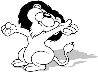 Drawing of a Stretching Lion with a Black Mane