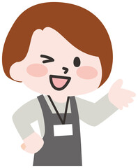 エプロンをつけた笑顔の女性（ネーム付き） 