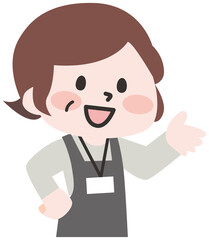 エプロンをつけた笑顔のシニア女性（ネーム付き） 