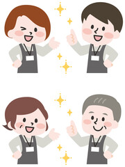 エプロンをつけた笑顔の人物セット（ネーム付き） 