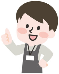 エプロンをつけた笑顔の男性（ネーム付き） 