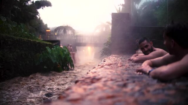 Termal bath relaxing spa in nature. Spa termas heatead by volcano