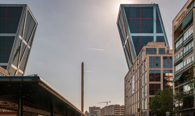 Gate of Europe, Torre Realia at plaza Castilla in Madrid Spain