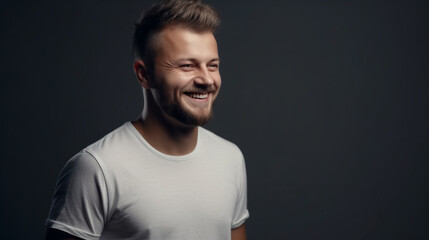 Image Generated AI. Caucasian young adult man smiling, Generative AI