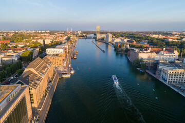 Obraz premium Aerial view of the Spree river near Treptower park, Berlin, Germany