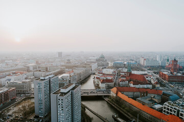 Aerial of the skyline of Berlin Mitte, Berlin, Germany
