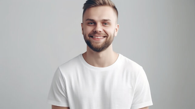 Image Generated AI. Young adult caucasian man smiling, Generative AI
