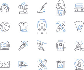 Fototapeta premium Sport time outline icons collection. Sports, Time, Athletics, Competition, Recreation, Exercise, Games vector and illustration concept set. Teams, Events, Training linear signs